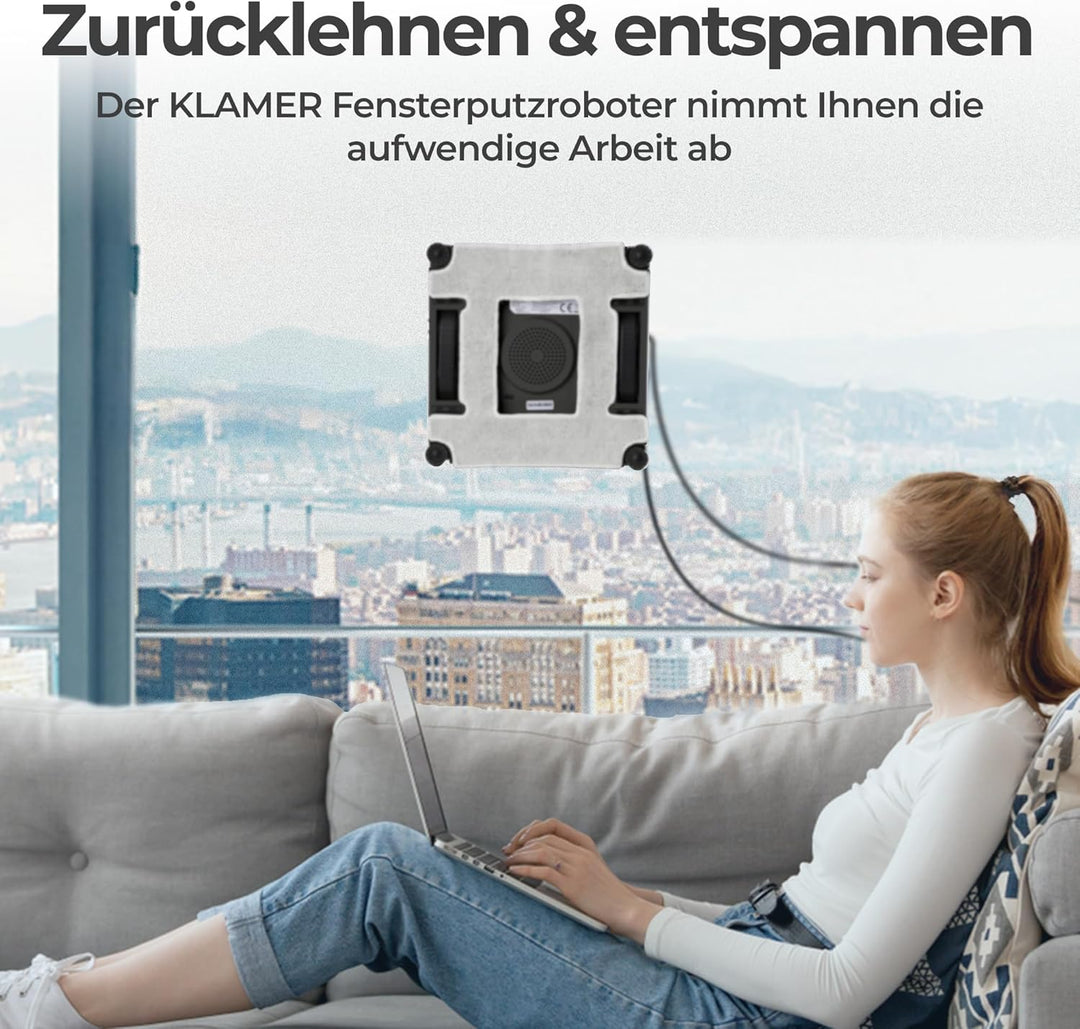 KLAMER Fensterputzroboter 3500 Pa – automatischer Fensterreiniger mit 100 ml Doppelwassertank, Nassr