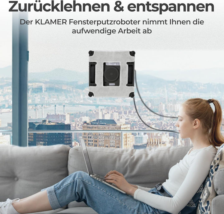 KLAMER Fensterputzroboter 3500 Pa – automatischer Fensterreiniger mit 100 ml Doppelwassertank, Nassr