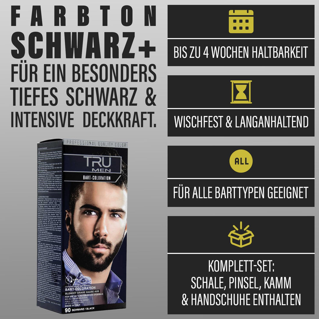 3x TRU MEN Bart-Coloration 90 Schwarz (3er Pack) Schwarz 30 ml (3er Pack), Schwarz 30 ml (3er Pack)