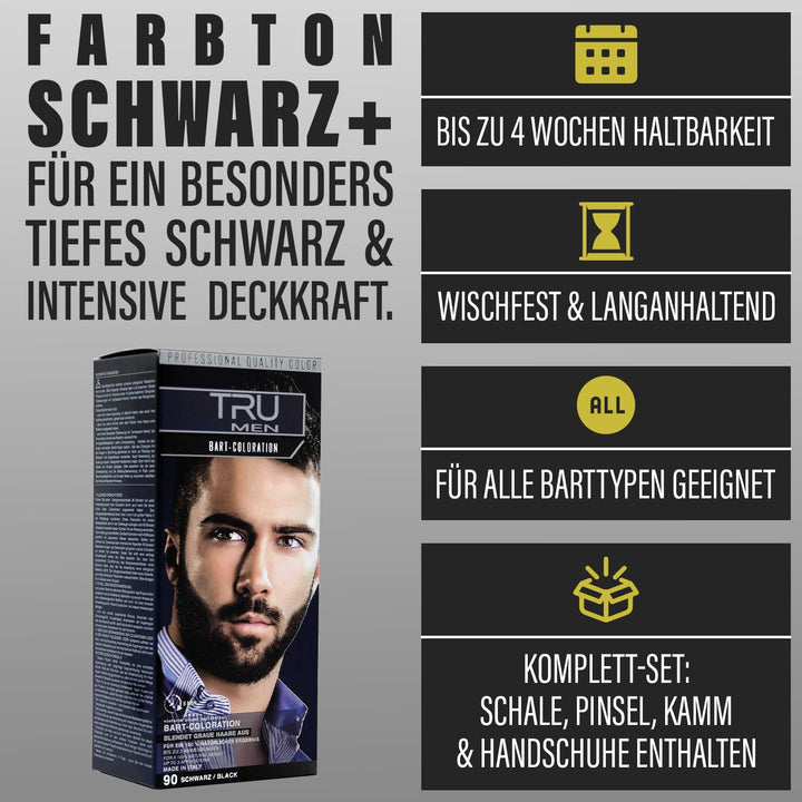 3x TRU MEN Bart-Coloration 90 Schwarz (3er Pack) Schwarz 30 ml (3er Pack), Schwarz 30 ml (3er Pack)