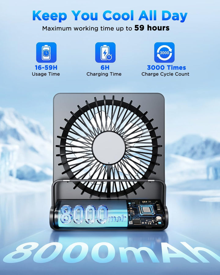 EasyAcc Tischventilator Batterie Tragbarer 3350 Akku Stufenloser Geschwindigkeit Ventilatoren USB Le