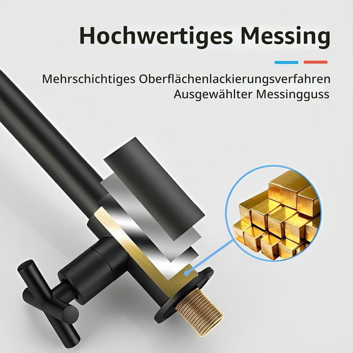 Kaltwasserhahn Wandmontage Schwarz, Kalter Waschtischarmatur Wandmontierte Wasserhähne Garten Lang,