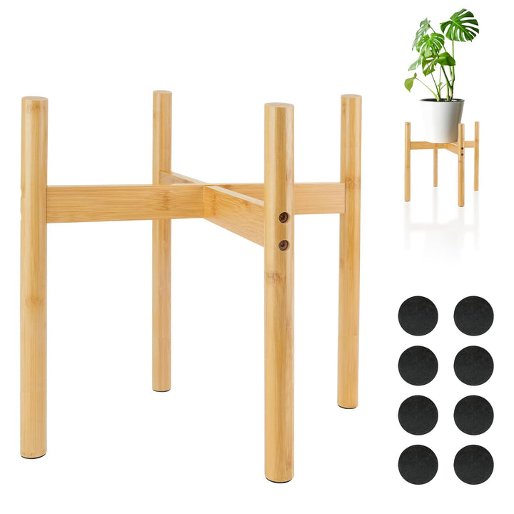 RETON 1 Stück Pflanzenständer aus Holz, Bambus Blumenständer Holz, Blumentopf Ständer mit 8 Anti Rut