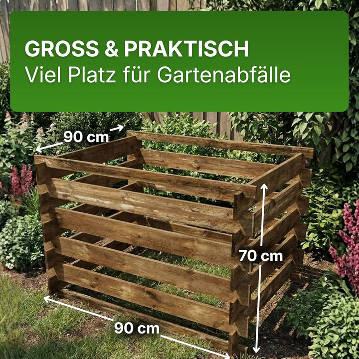 Gartenwelt Riegelsberger Holzkomposter 90x90xH70 cm Kiefer braun kesseldruckimprägniert mit Holz-Ste