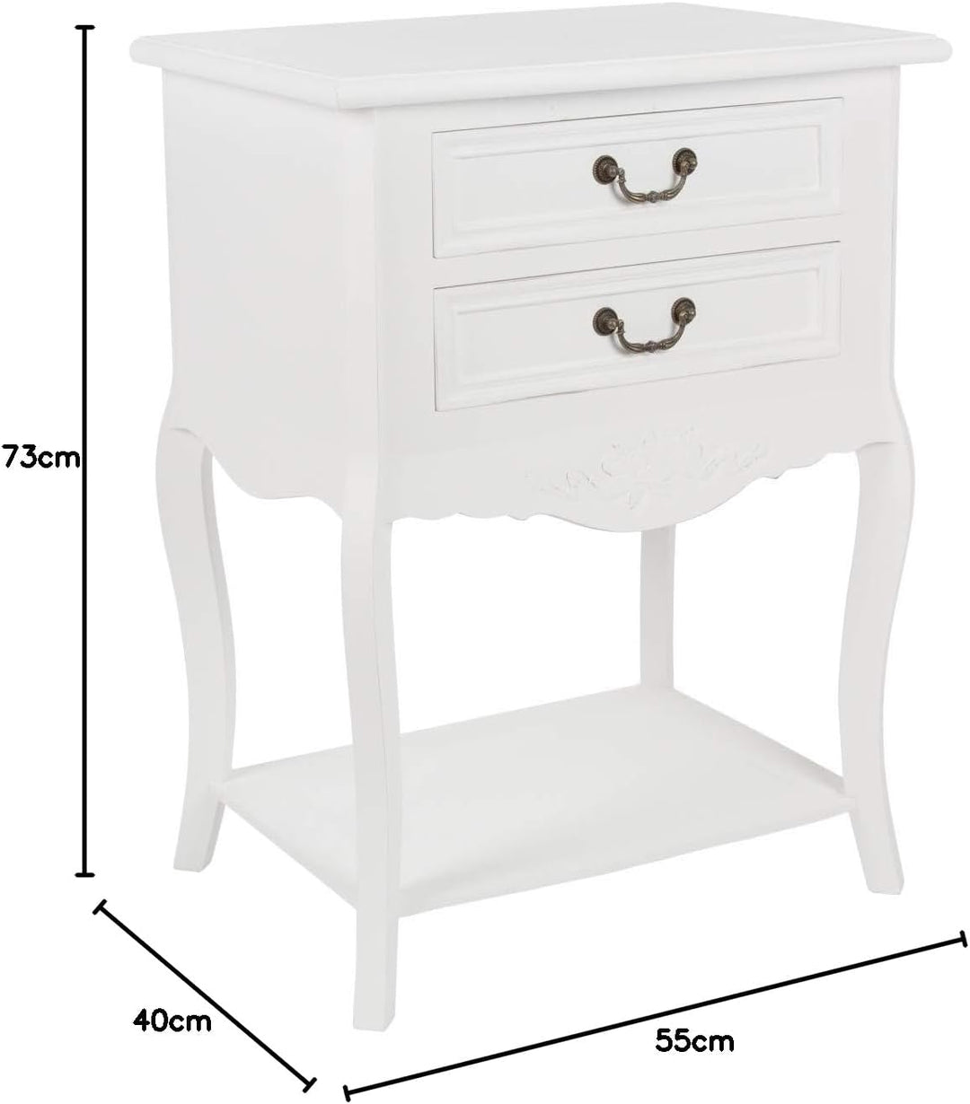 elbmöbel Nachttisch Beistelltisch weiss Antik Shabby chic schmal massiv mit 2 Schublade B 55 x H 73