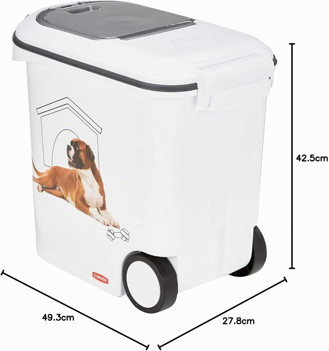 Curver 241095 Futter-Container 12kg I 35L, weiss/grau/Love Pets Hunde, 49,3 x 27,8 x 42,5 cm Weiss /