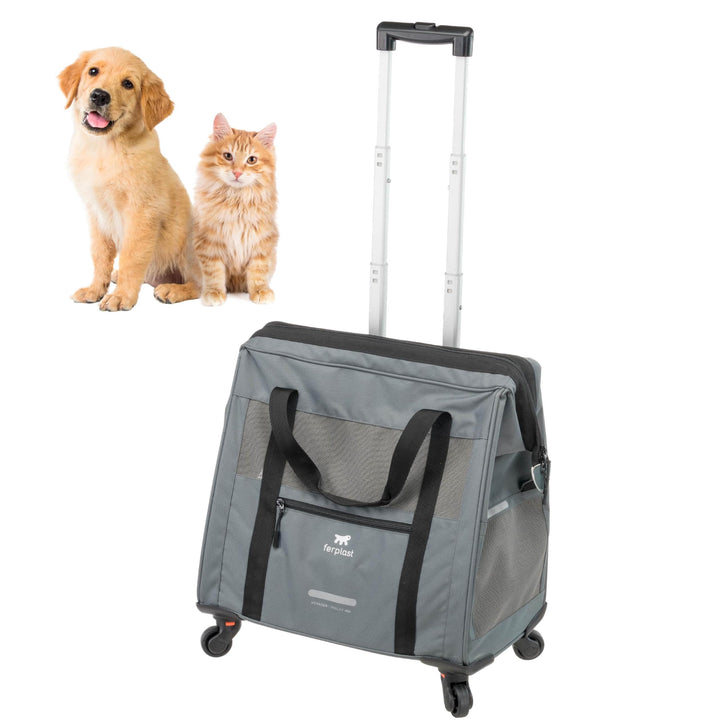 Ferplast Hundebox Voyager Trolley, Transportbox Katze, Hundetasche, ausziehbarer Griff, verstellbare