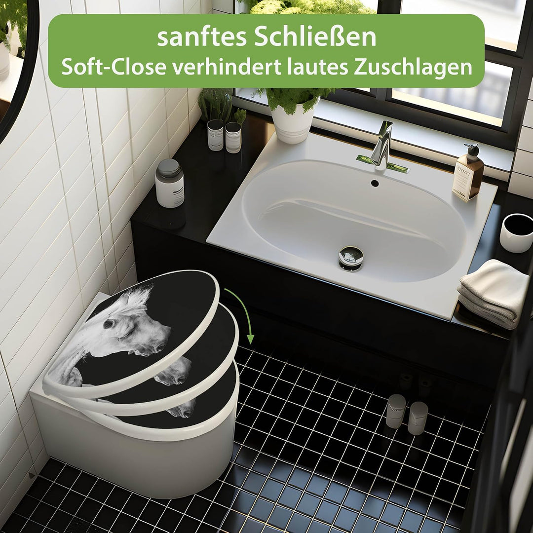 banjado Toilettendeckel mit Absenkautomatik 44,5x37cm - Soft Close Toilettensitz - WC Sitz mit Absen
