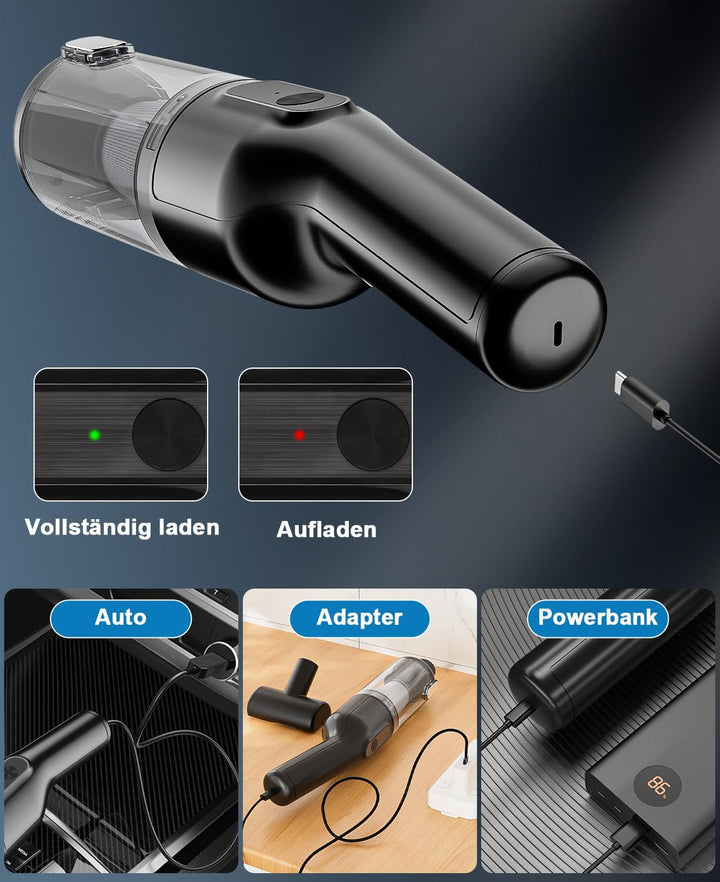 Vankarr Handstaubsauger Akku 16000Pa Handstaubsauger Kabellos Autostaubsauger Stark Mini Staubsauger