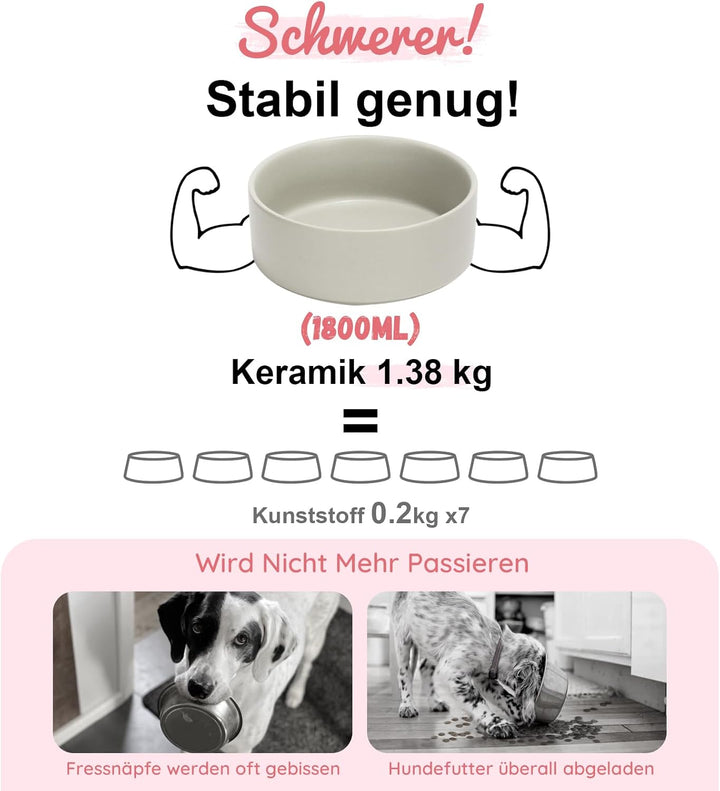 SPUNKYJUNKY Hundenapf Keramik Erhöhter Futternapf Set mit Bambus Ständer für Katzen und Hunde (1800m