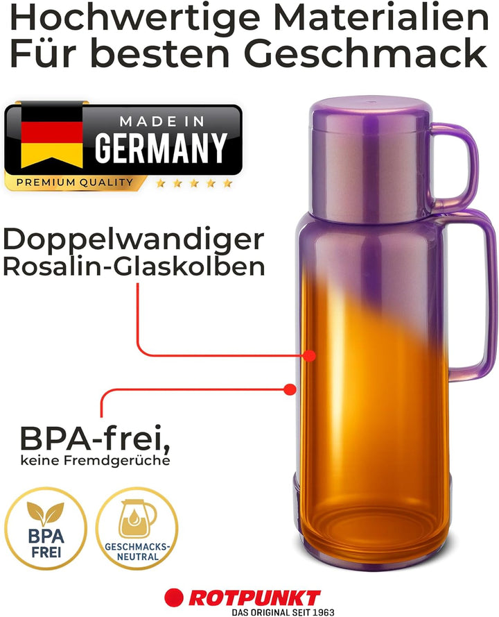 ROTPUNKT Isolierflasche 500ml mit integriertem Becher - Hochwertige Isolierkanne Made in Germany I B