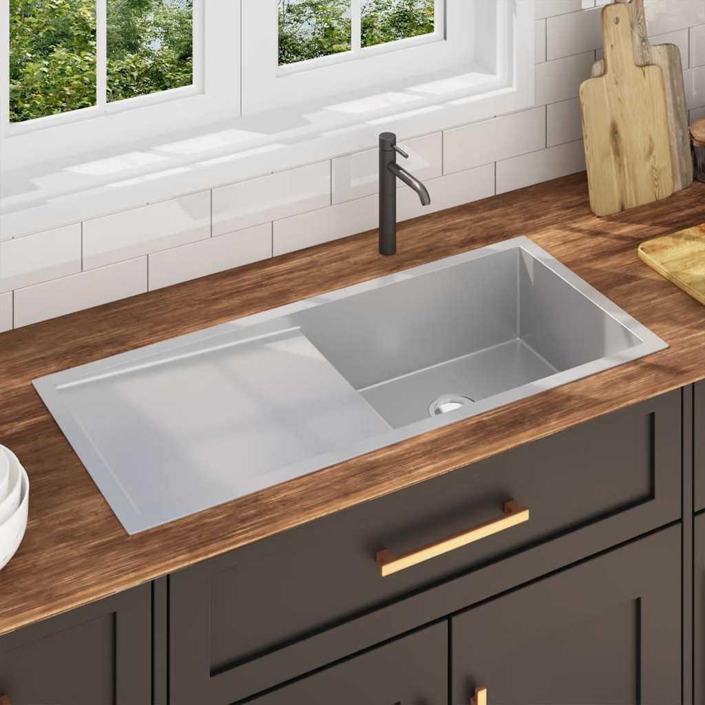 vidaXL Handgemachte Einbauspüle Wasserabfluss in X-Form Spüle Edelstahlspüle Küchenspüle Spülbecken