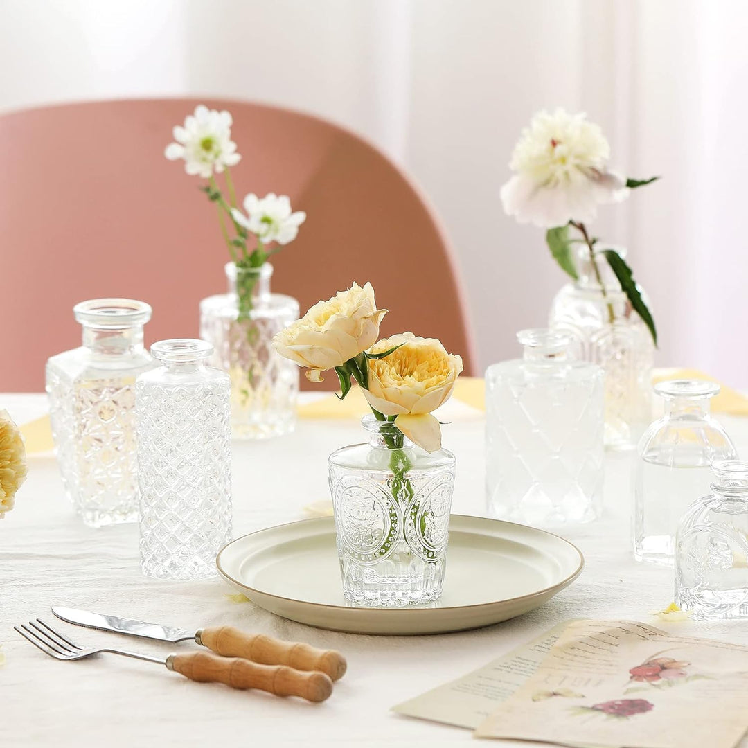 CUCUMI Glasvasen, Set mit 12 Stück, kleine Vasen für Tafelaufsätze, Vase für Blumen in Grosspackung