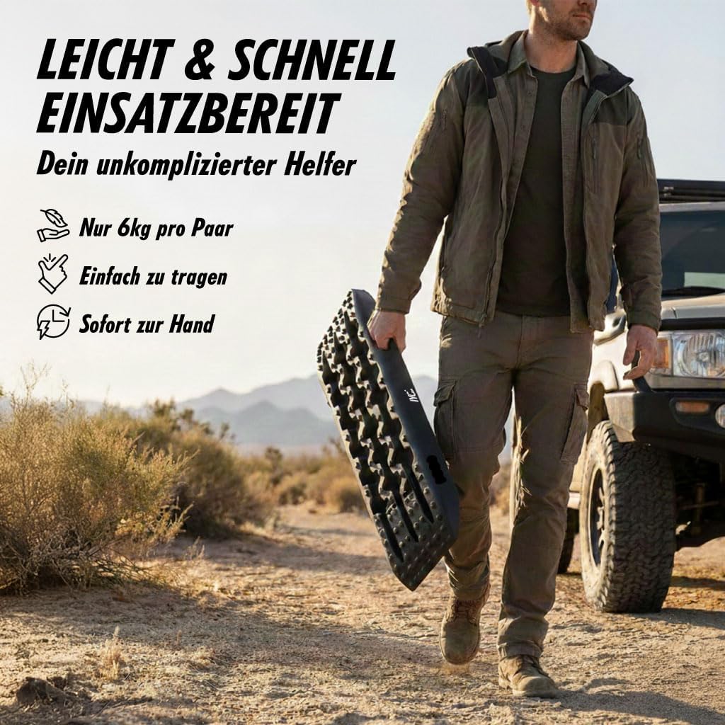 IYC4x4 Sandbleche Anfahrhilfe Bergungshilfe Traktionshilfe Reifenleiter Kunststoff (Stealth Grey, 2x