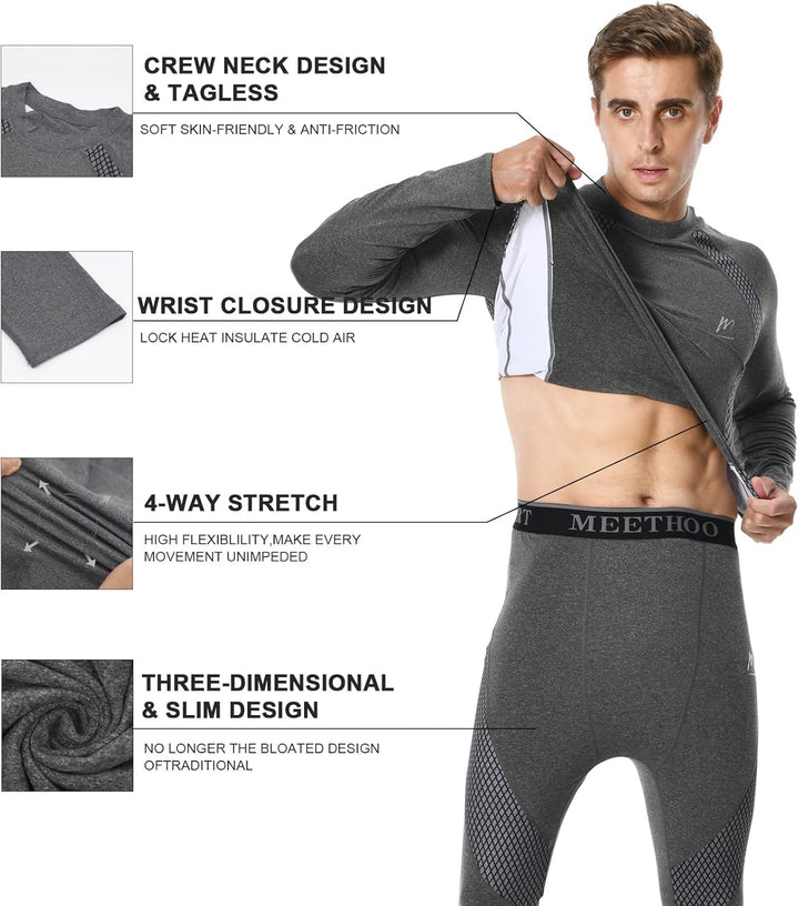 MeetHoo Thermounterwäsche Herren, Funktionsunterwäsche mit Rollkragen Skiunterwäsche Winter Thermowä