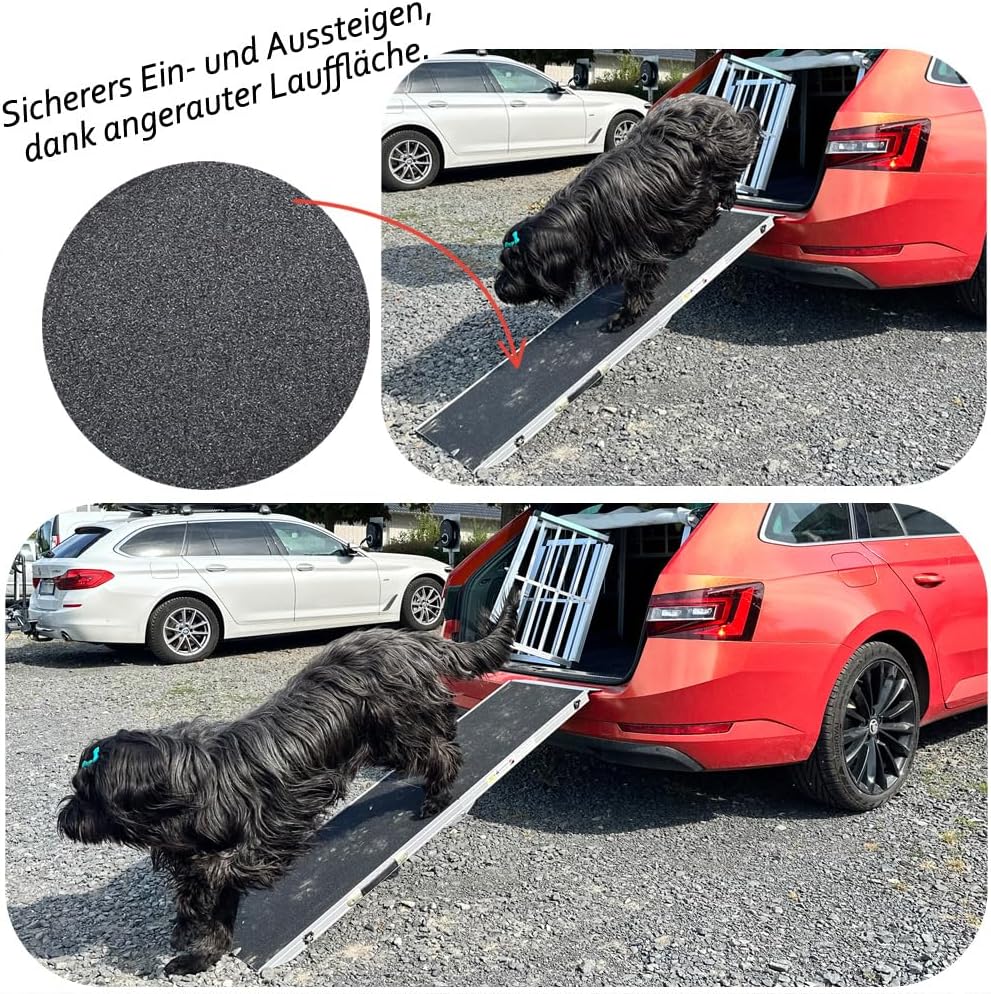 Petigi Hunderampe Hundetreppe Auto Kofferraum Treppen Rampe Einstiegshilfe für Hunde Klappbar Alumin