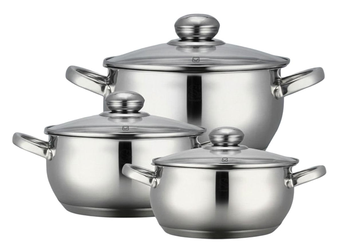 3er Edelstahl Kochtopf-Set 16 + 18 + 20cm mit Glasdeckel Induktion