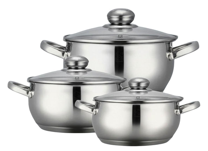 3er Edelstahl Kochtopf-Set 16 + 18 + 20cm mit Glasdeckel Induktion