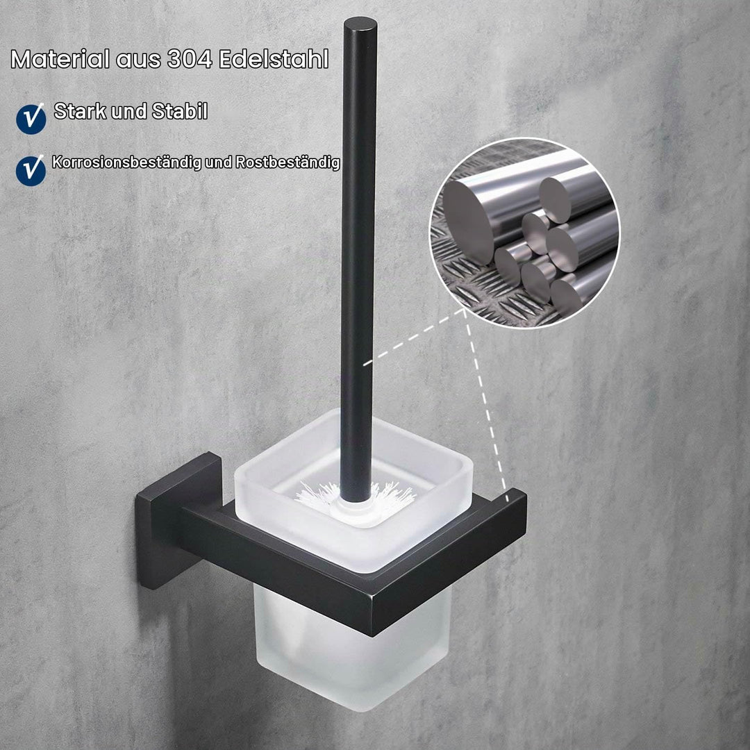 WC-Bürste und Halter Wand Toilettenbürste Mit Halterung, Schwarz, 304 Edelstahl und Mattglas für Bad