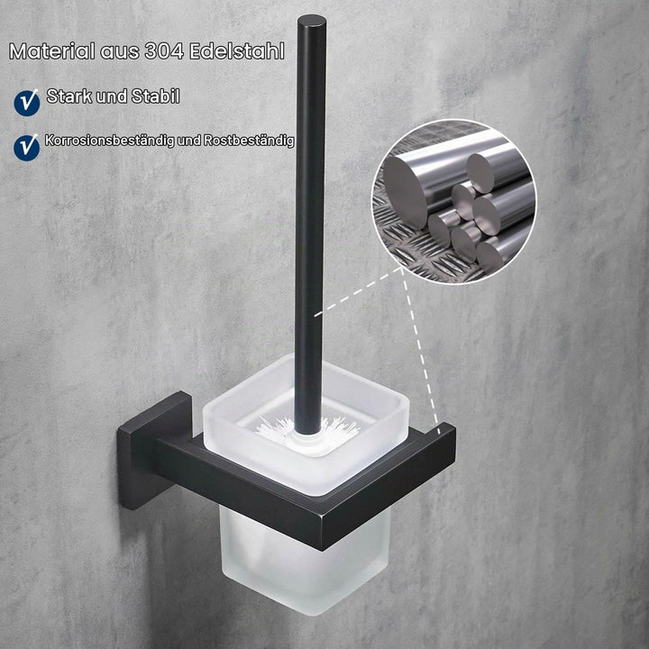 WC-Bürste und Halter Wand Toilettenbürste Mit Halterung, Schwarz, 304 Edelstahl und Mattglas für Bad