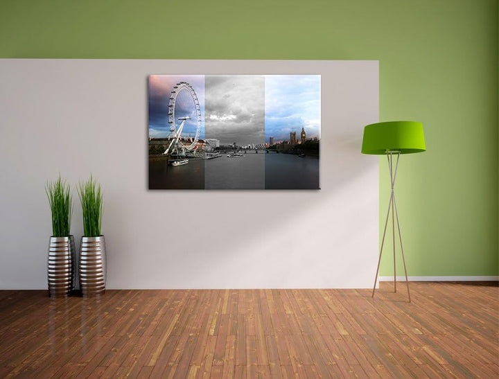 Eindruckvolles London Eye Riesenrad schwarz/weiss Format: 100x70 auf Leinwand, XXL riesige Bilder fe