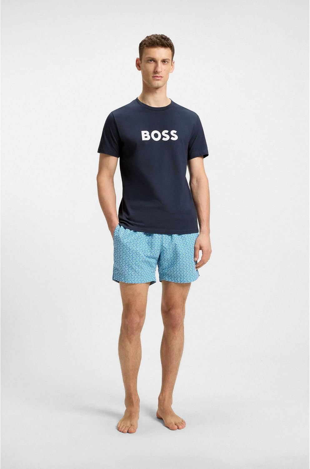 BOSS Herren T-Shirt RN Relaxed-Fit T-Shirt aus Bio-Baumwolle mit Kontrast-Logo Dunkelblau XL