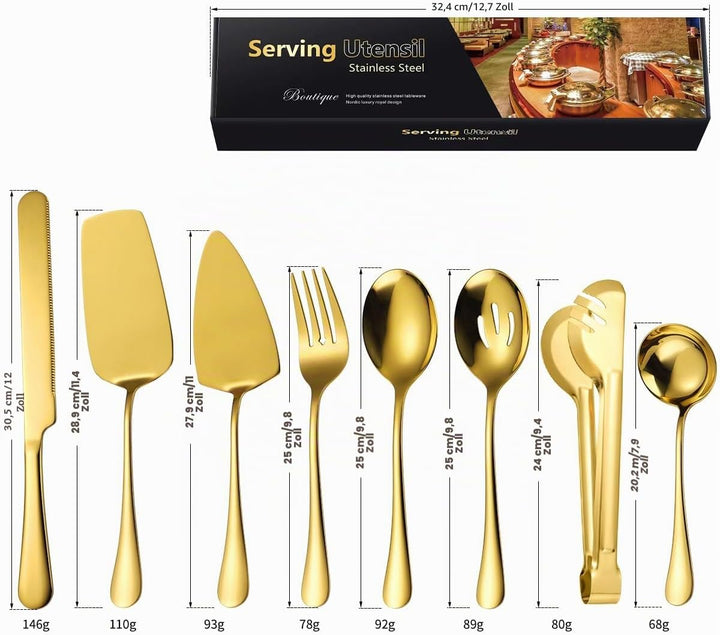AARAINBOW Hostess - Grosses Servierutensilien-Set, 8-teilig, aus Edelstahl, für Buffet-Partys, Beste