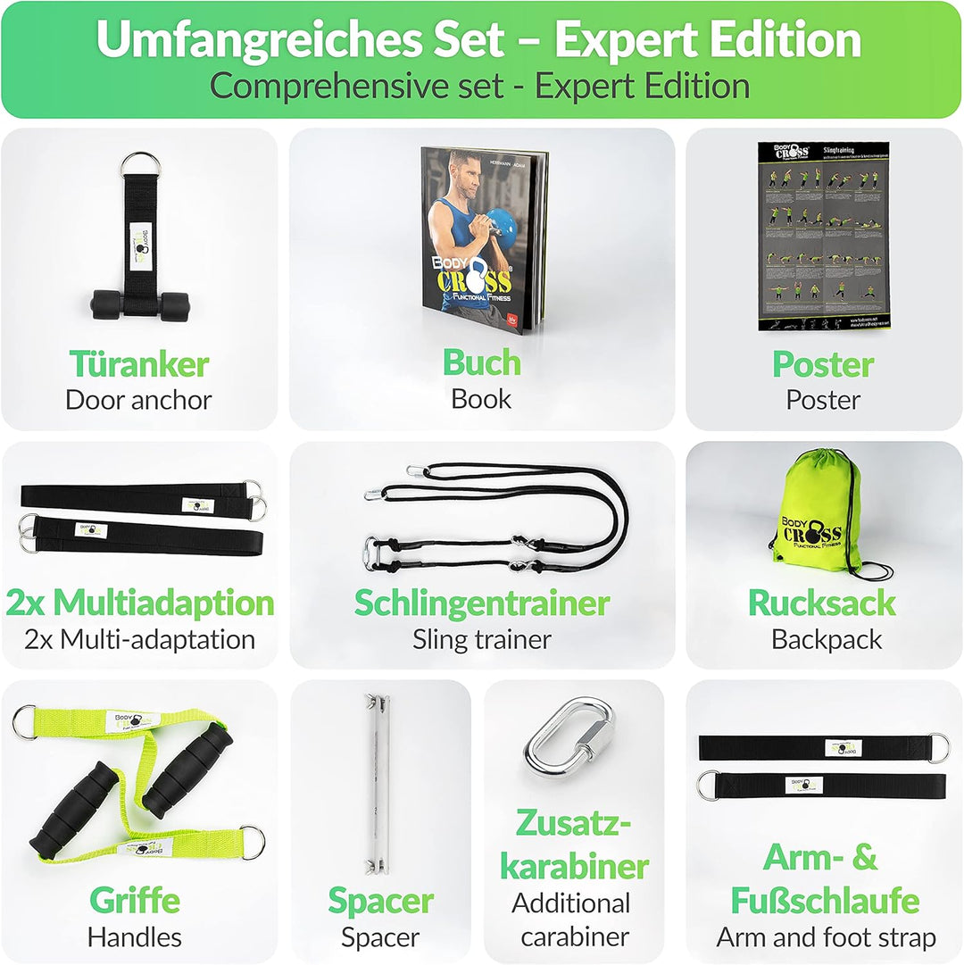 PREMIUM Schlingentrainer, Made in Germany, geprüft & zertifiziert, Slingtrainer Krafttraining Set fü
