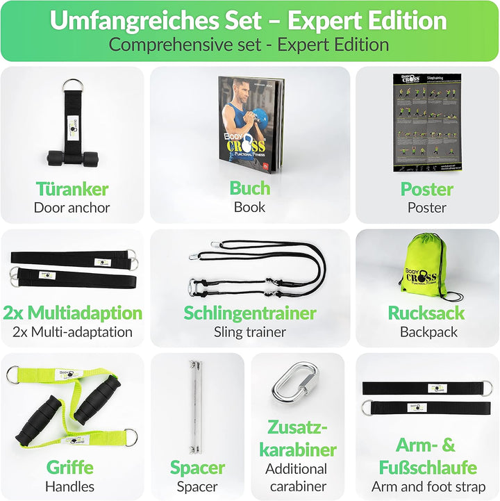 PREMIUM Schlingentrainer, Made in Germany, geprüft & zertifiziert, Slingtrainer Krafttraining Set fü