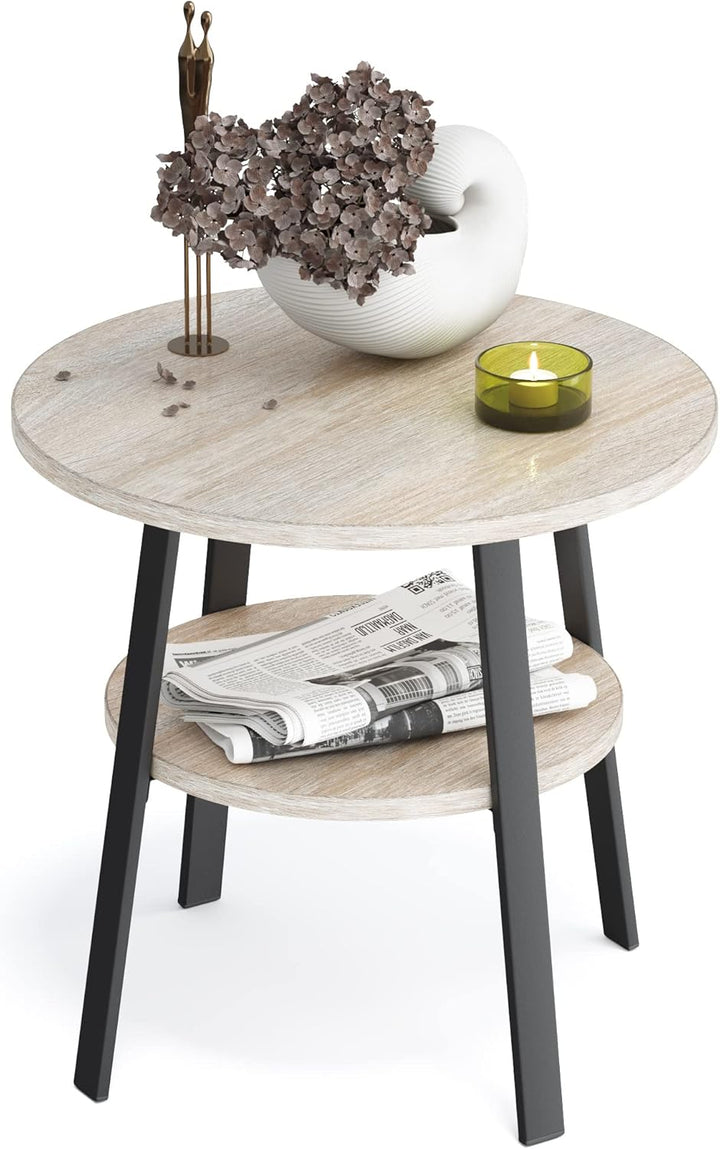 Stardis Beistelltisch rund stabiles Metallgestell/Holz Ø43xH 44 cm, 2 Ablagen Nachttisch Couchtisch