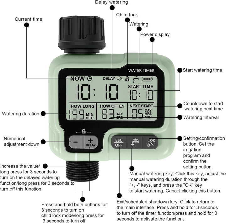 Automatischer Bewässerungstimer, Gartenbewässerungstimer mit LCD Display, Wasserhahn Timer anschlies