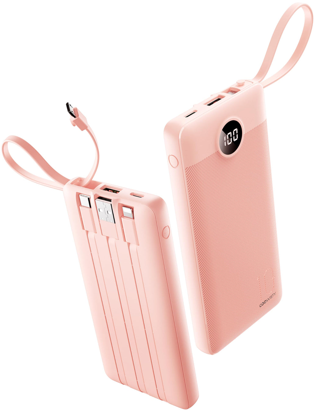 10000mAh Powerbank mit Ladekabel, Tragbares Ladegerät USB C, 5 Ausgänge 2 Eingänge LED Display Exter