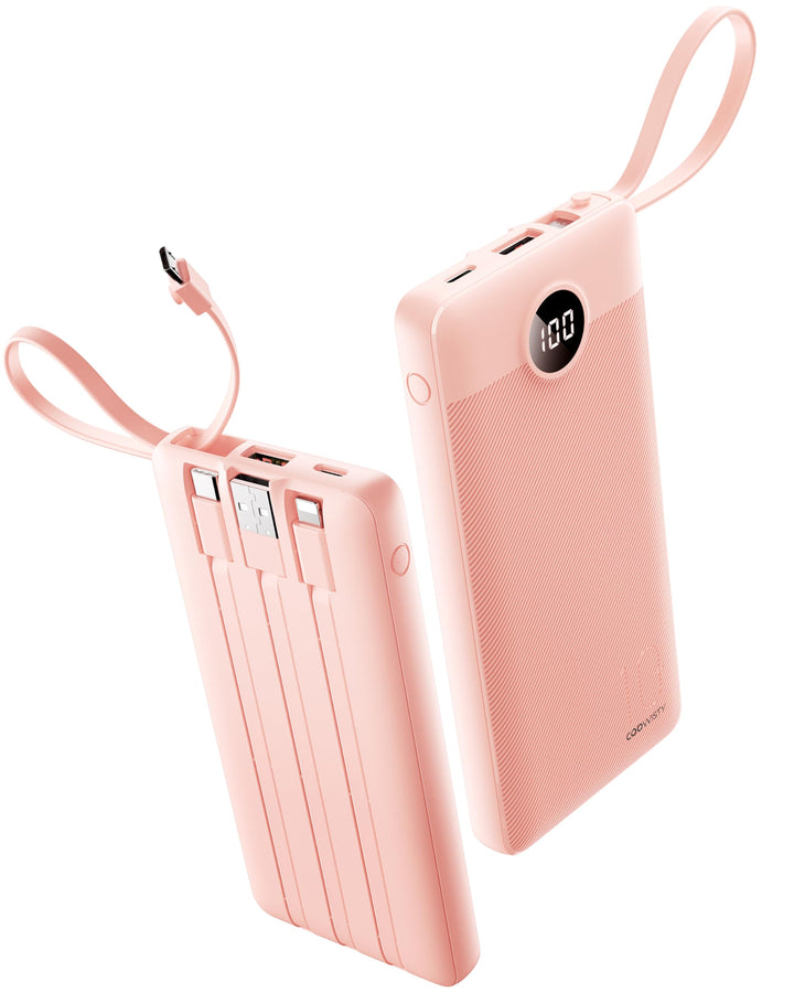 10000mAh Powerbank mit Ladekabel, Tragbares Ladegerät USB C, 5 Ausgänge 2 Eingänge LED Display Exter