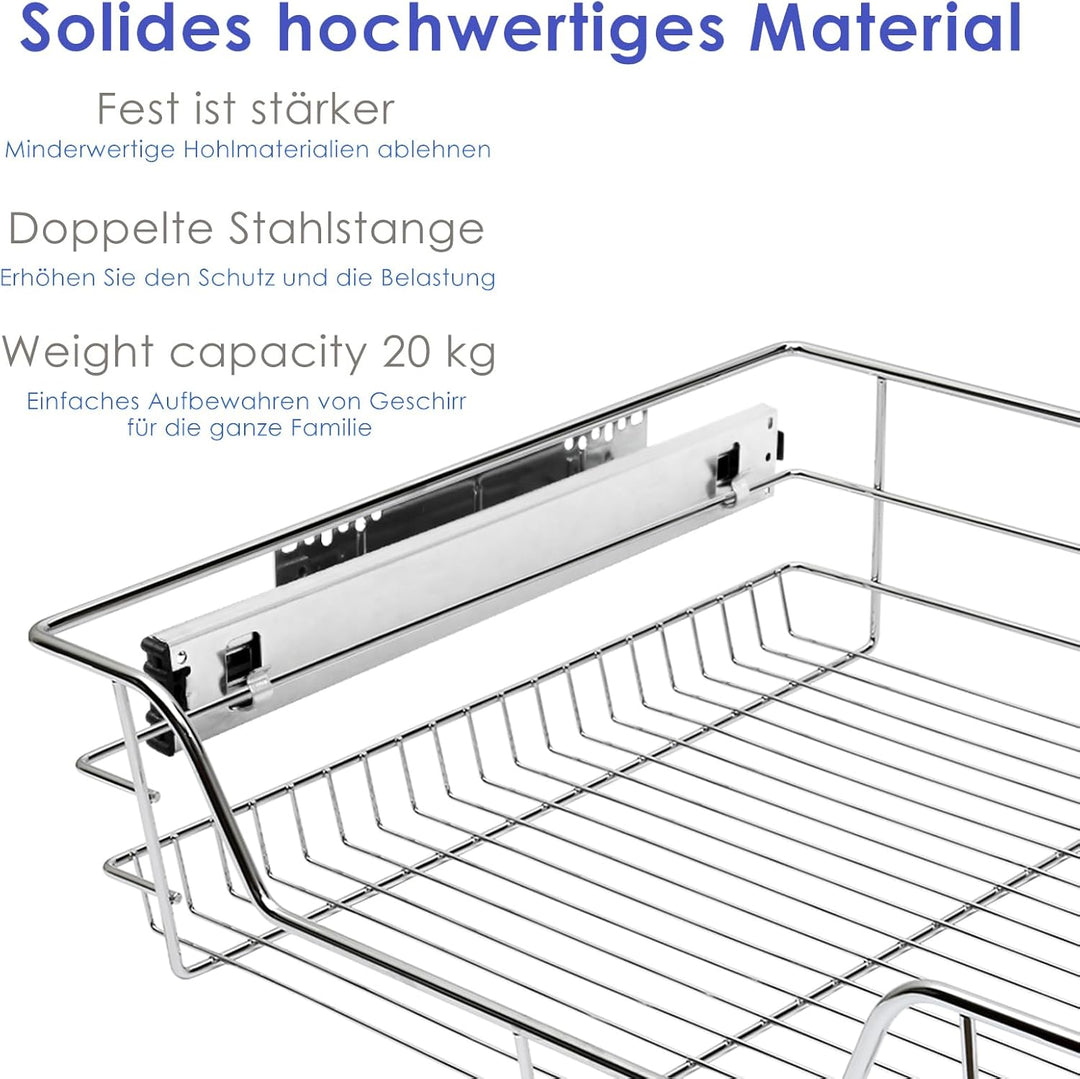 Eulenke Teleskopschublade 2X50cm Küchenschublade, Schrankauszug, Küchenschrank Korbauszug mit Schien