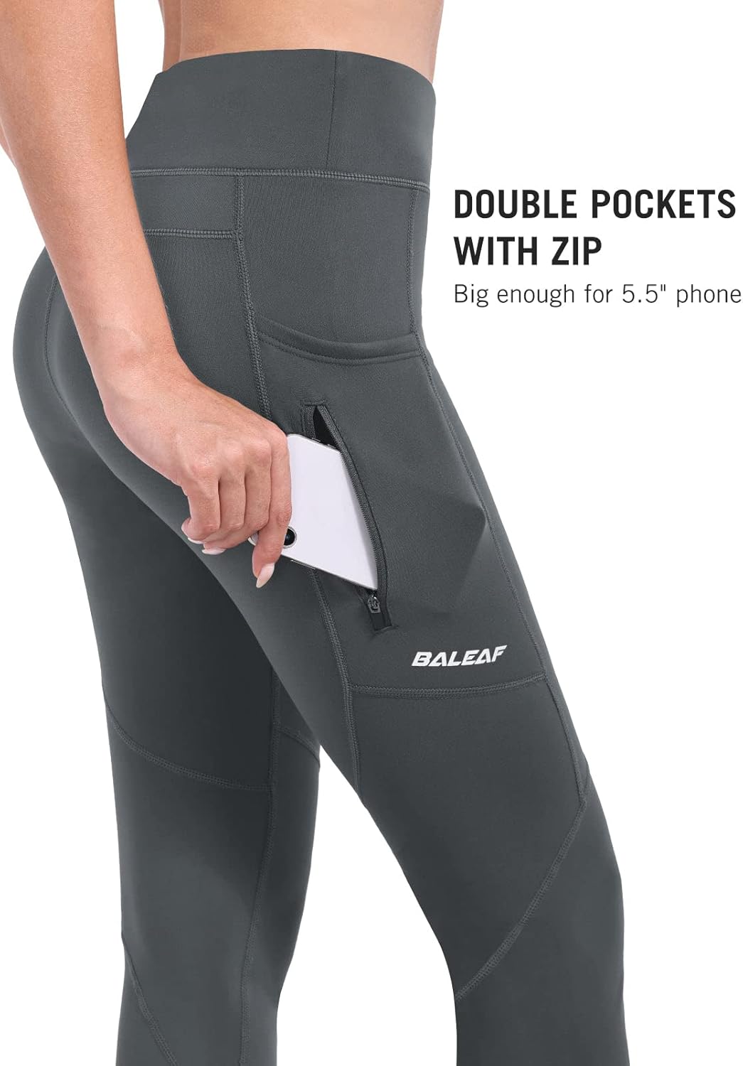 BALEAF Thermoleggings Winter Damen Fahrradhose Lang mit Reissverschluss Warm Gefüttert Jogginghose R