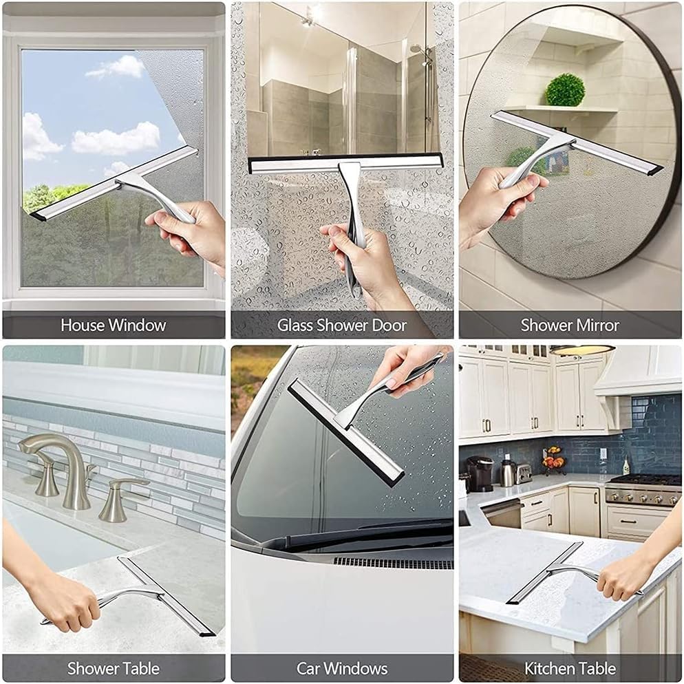 Duschabzieher Edelstahl 25 cm - Abzieher Dusche mit Halterung, Fensterabzieher für Badezimmer, Spieg