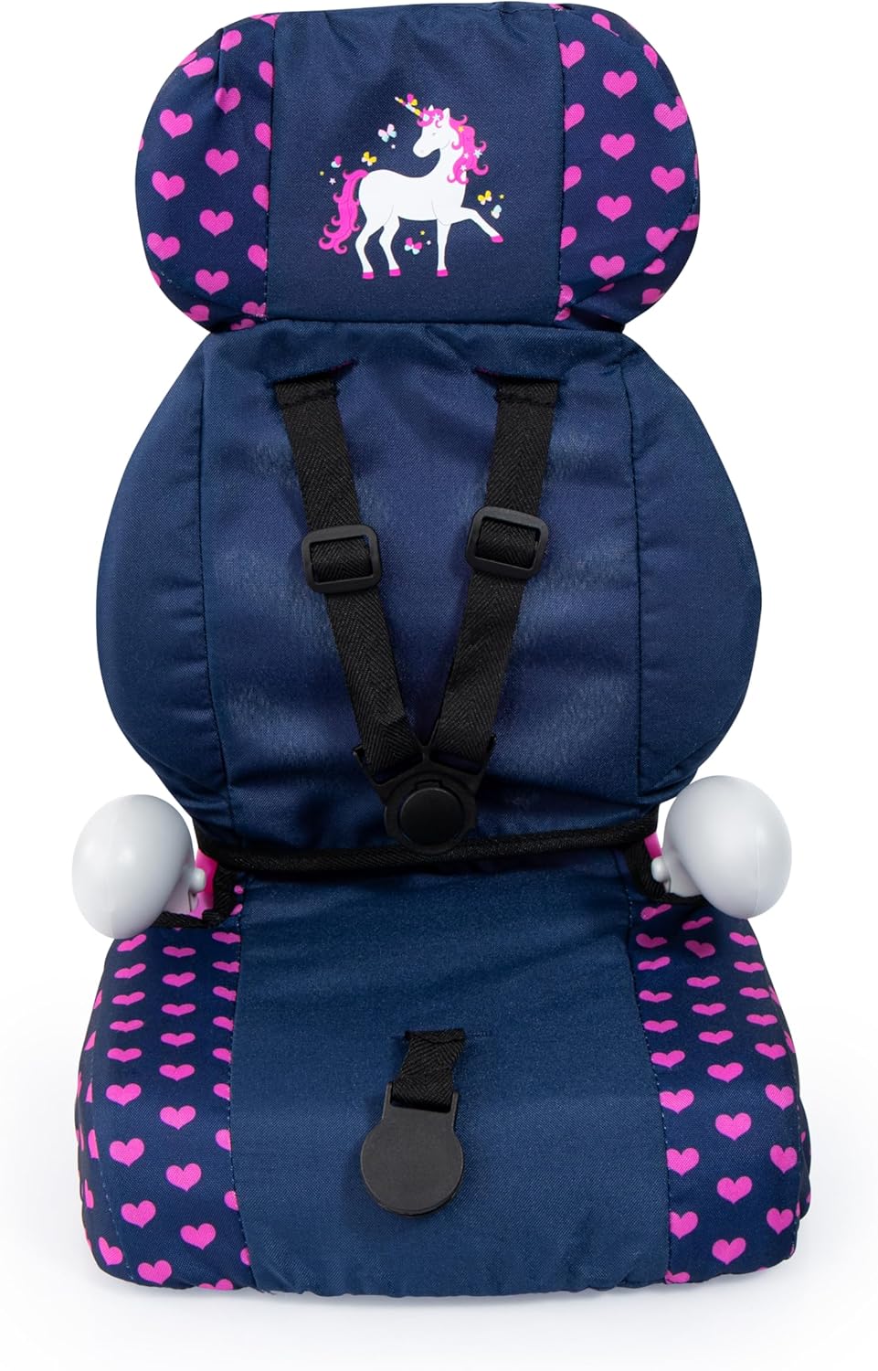Bayer Design 67554AA Deluxe Puppenautositz, Puppensitz, Puppenzubehör, mit Gurt, blau, rosa, Einhorn