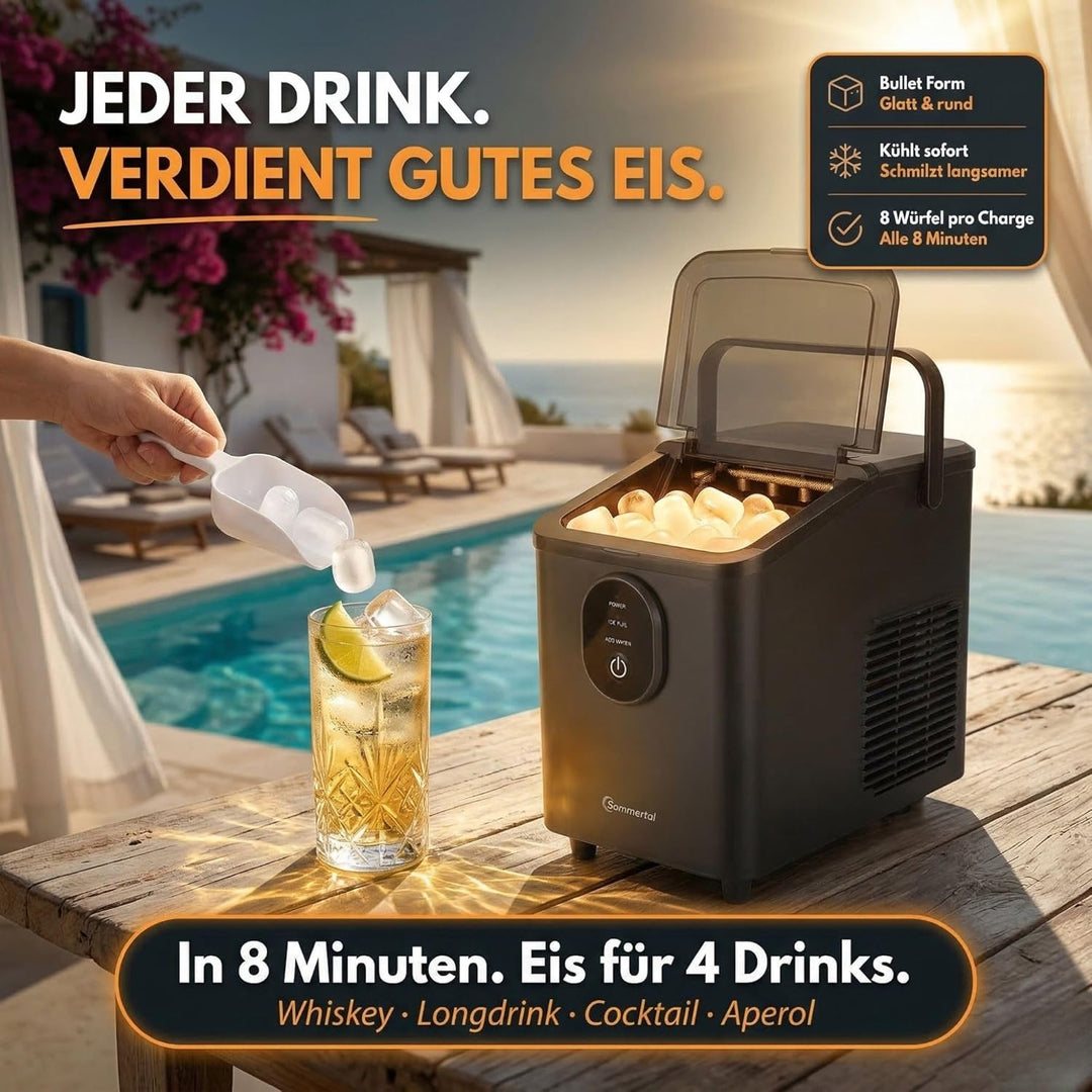 Sommertal Eiswürfelmaschine EM12C - Note 1,3 Warentest, Ice Maker mit schneller Eisherstellung ab 6
