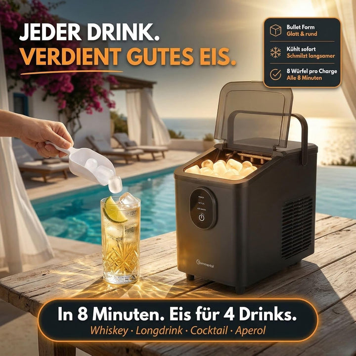 Sommertal Eiswürfelmaschine EM12C - Note 1,3 Warentest, Ice Maker mit schneller Eisherstellung ab 6