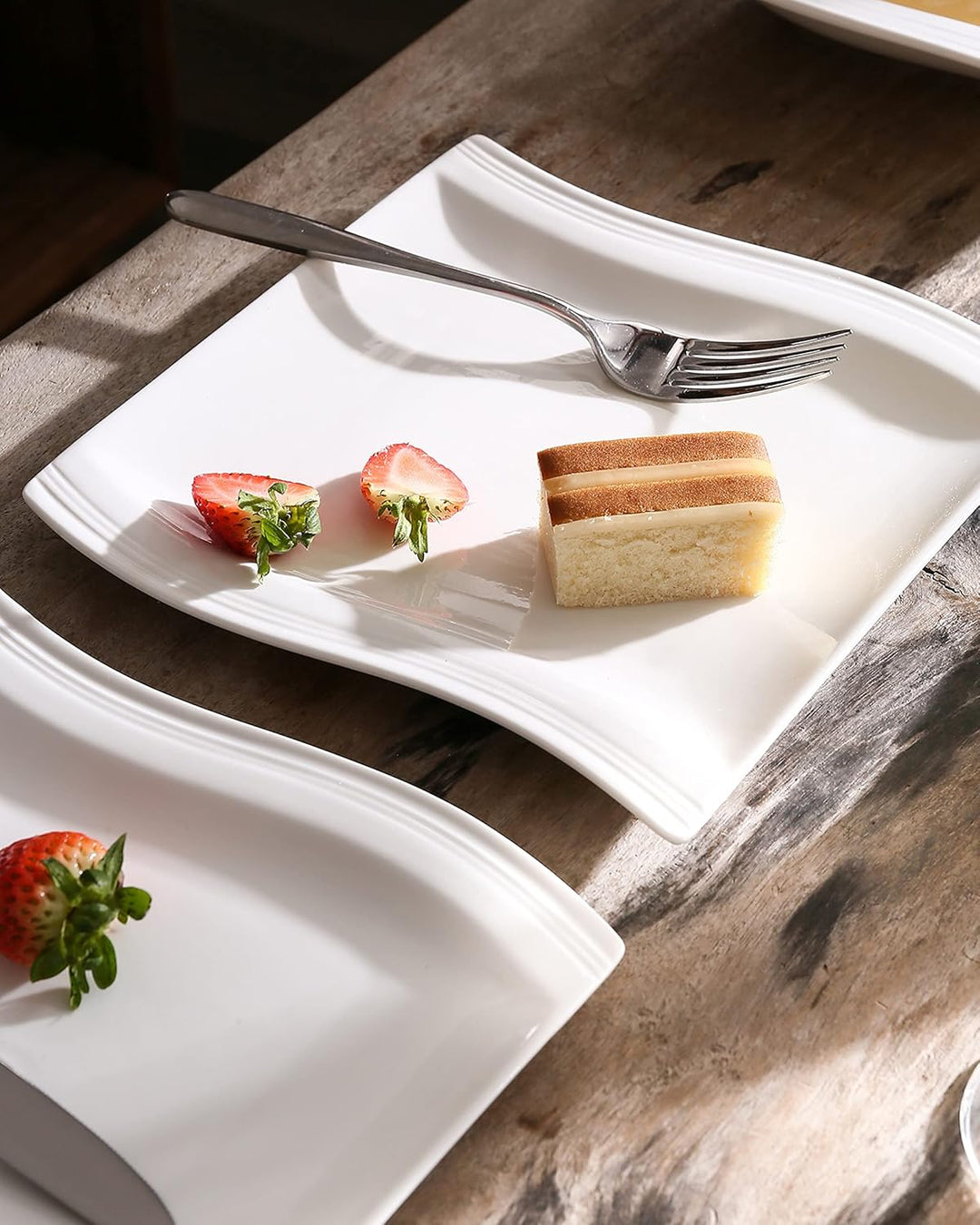 MALACASA, Serie Flora, 6 teilig Set CremeWeiss Porzellan Kuchenteller Dessertteller Frühstücksteller