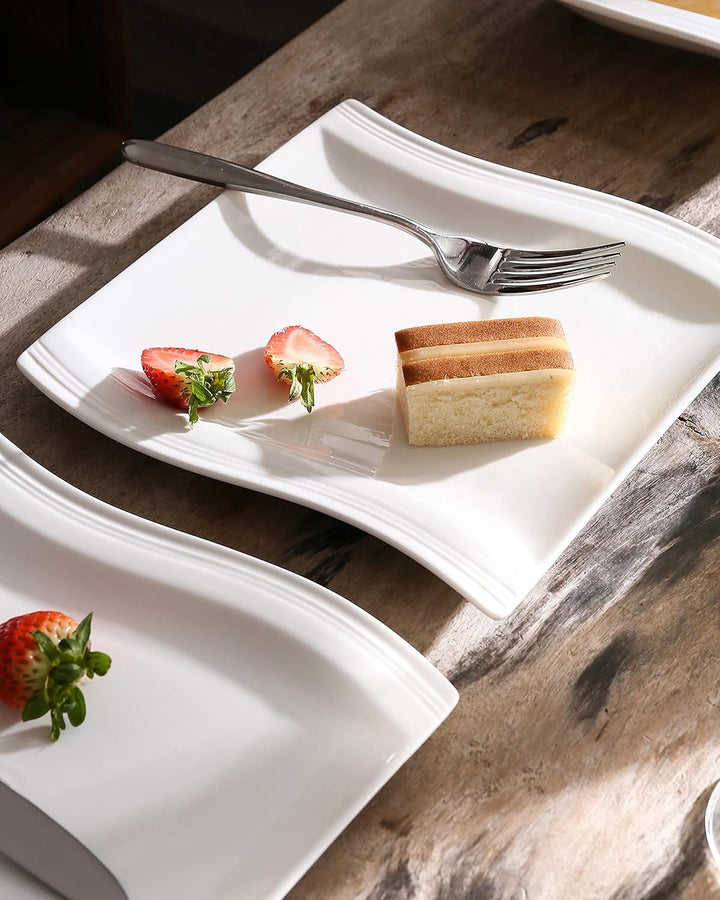 MALACASA, Serie Flora, 6 teilig Set CremeWeiss Porzellan Kuchenteller Dessertteller Frühstücksteller