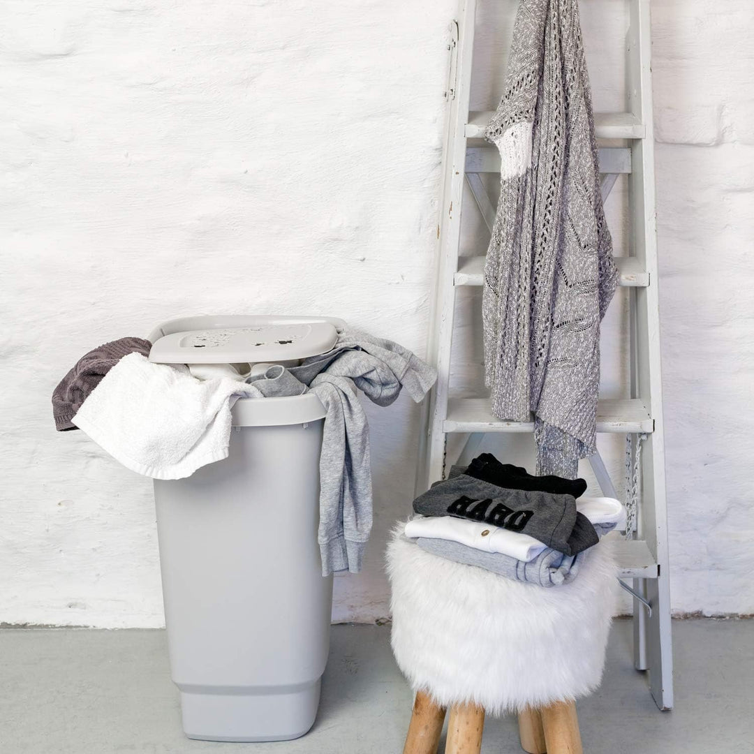 Rotho Flowers Wäschesammler 55l mit Deckel, Kunststoff (PP) BPA-frei, grau, 55l (44,7 x 34,7 x 60,5