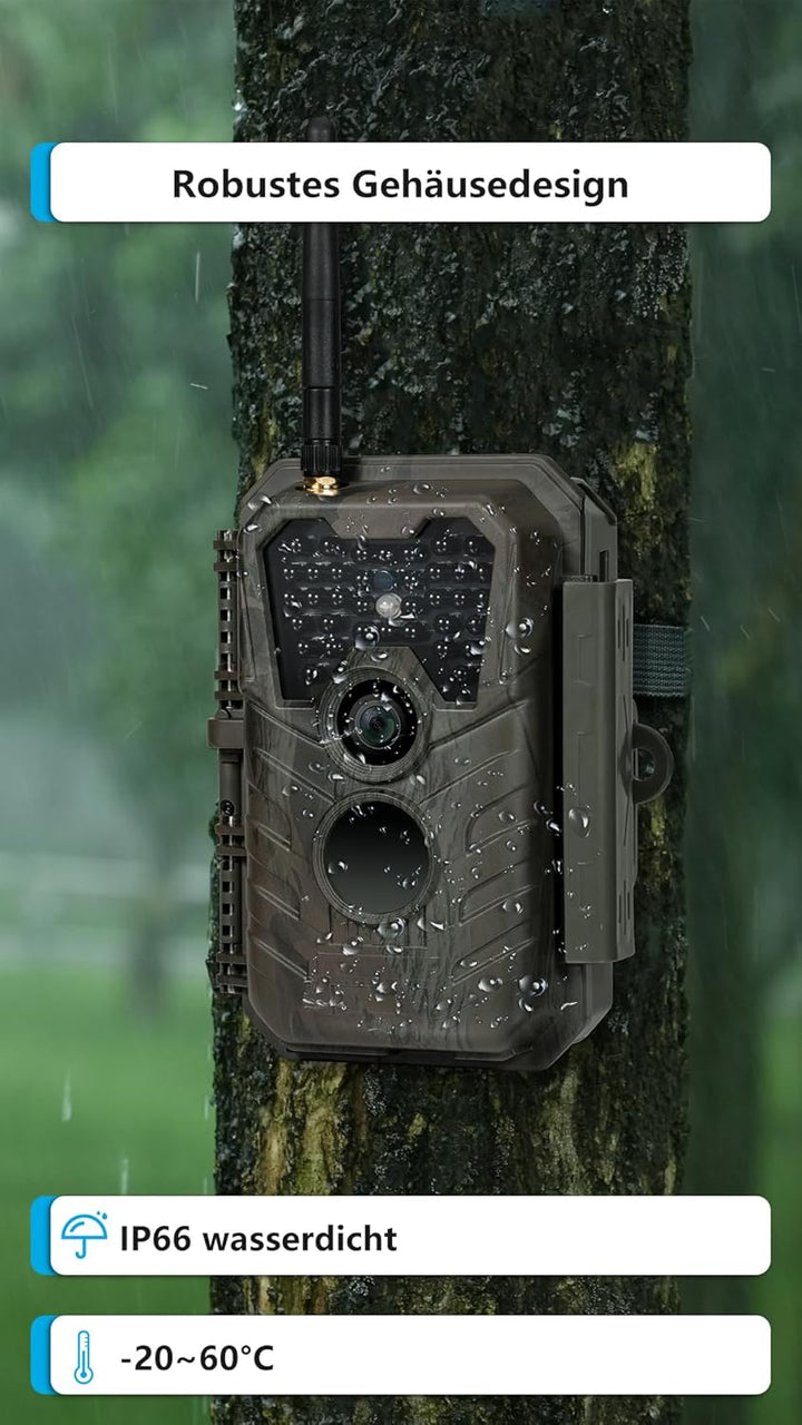 Meidase P90 Pro Wildkamera WLAN mit App, 64MP H.264 1296P, 25m Infrarot Nachtsicht Bewegungsmelder,