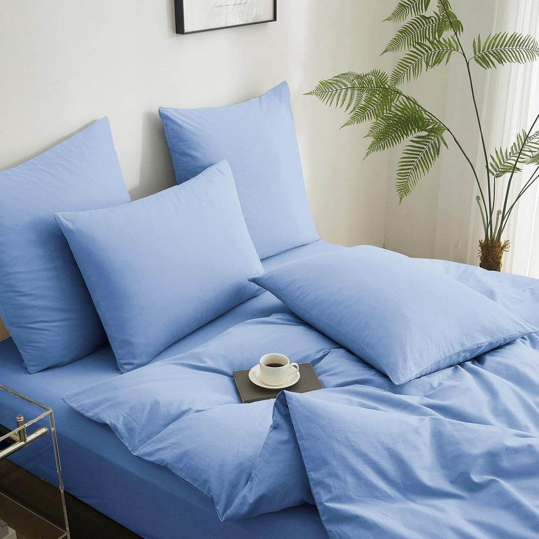 Luowei Bettwäsche 135x200 2tlg Blau Hellblau Himmelblau Einfarbig Uni 1 Bettbezug und 1 80x80 Kissen