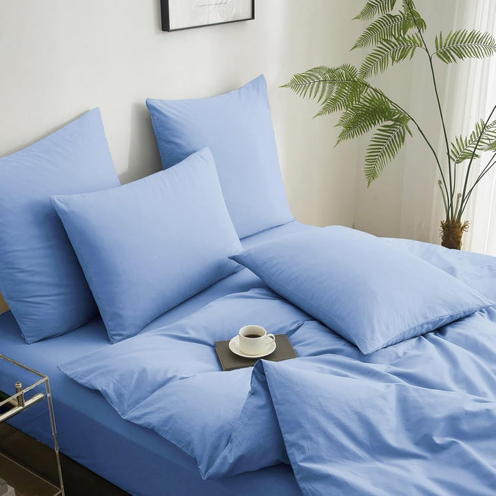 Luowei Bettwäsche 135x200 2tlg Blau Hellblau Himmelblau Einfarbig Uni 1 Bettbezug und 1 80x80 Kissen