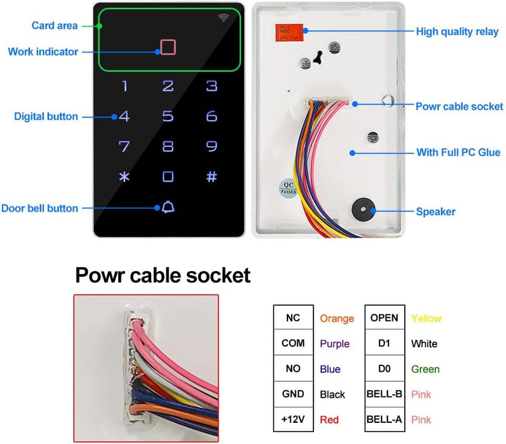 FUSYTULY Wasserdichtes Zugangskontrollsystem IP68 im Freien Tuya WiFi RFID Tastatur + K80 3A Netztei