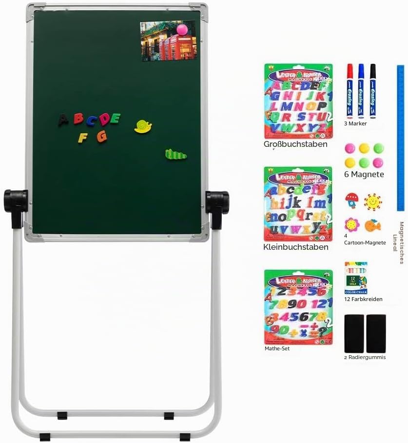 DOEWORKS Kinder Whiteboard Staffelei Doppelseitiges Staffelei Kinder Whiteboard & Kreidetafel mit Au