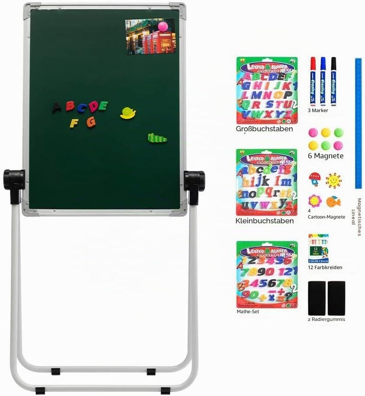 DOEWORKS Kinder Whiteboard Staffelei Doppelseitiges Staffelei Kinder Whiteboard & Kreidetafel mit Au