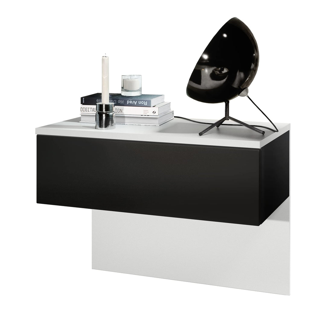 Vladon Nachttisch Sleep, Nachttischschrank mit Schublade zur Wandmontage, Weiss matt/Schwarz matt (6