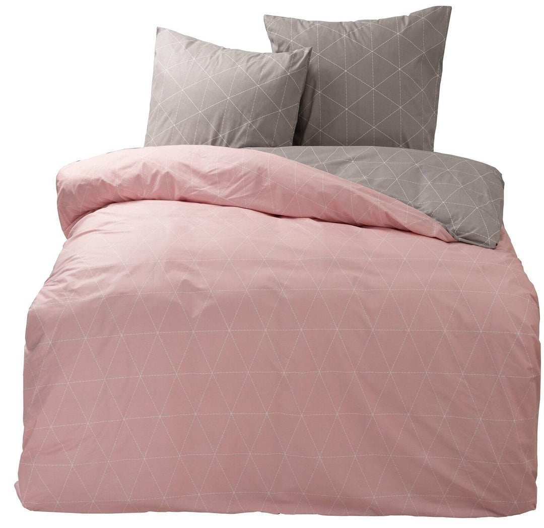 Renforce Bettwäsche 155x220 cm Baumwolle 4tlg Raute Rosa Grau Wendebettwäsche Garnitur Set 155 x 220